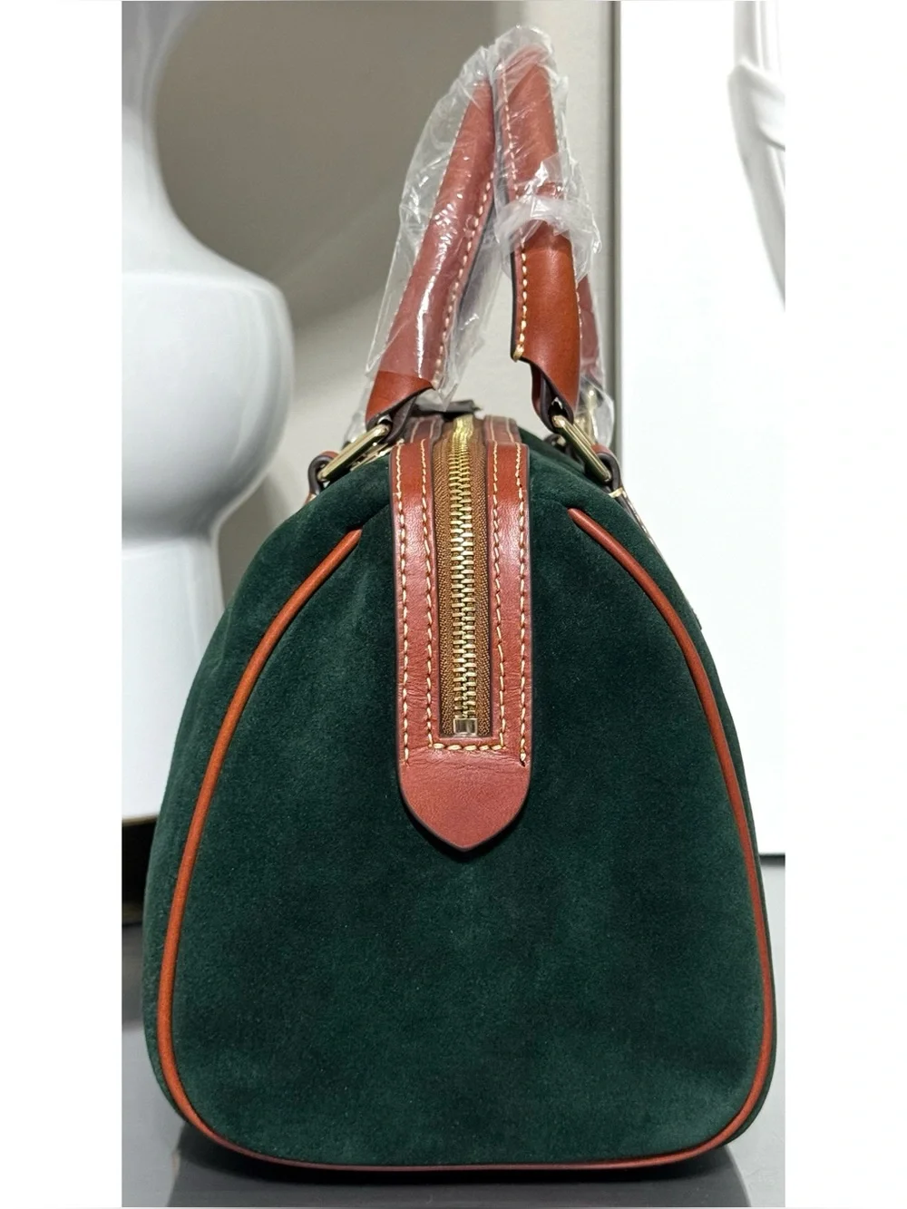 DOONEY & BOURKE Suede Barrel Satchel Handbag, IVY GREEN